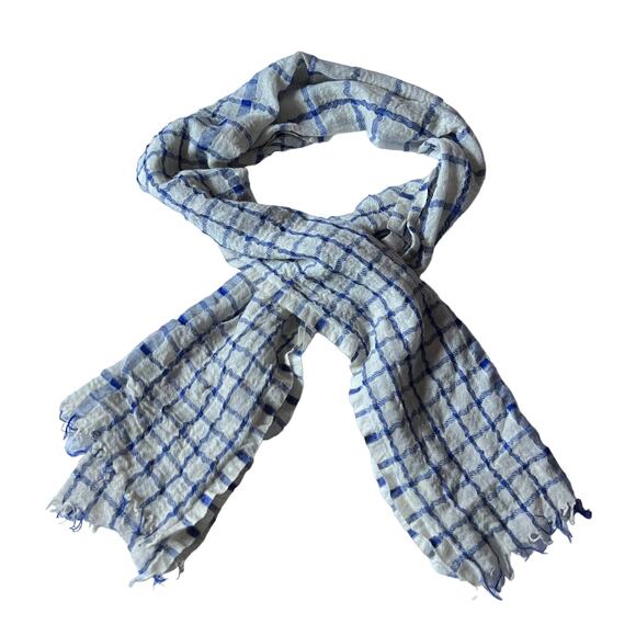 J. Crew Wool Linen Blend Windowpane Scarf with Raw Hem Preppy Winter Layers - Picture 1 of 4